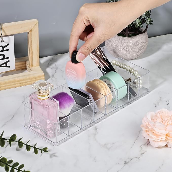 Acrylic Makeup Brush Organizers, 3 Pack 8 Section 8 Compartments Transparent - Image 9