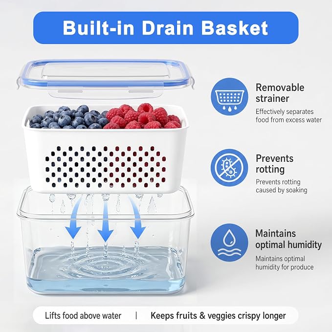 Produce Storage Containers 3-Pack – Colander Basket, Airtight - Image 5