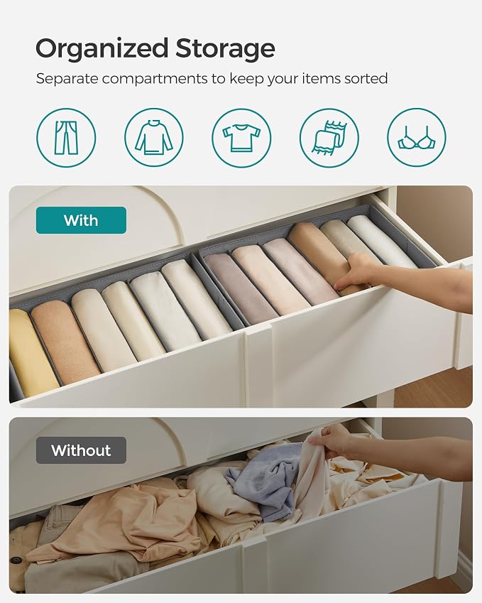 SONGMICS Set of 2 Large Size Wardrobe Clothes Organizers, 6-Compartment - Image 3