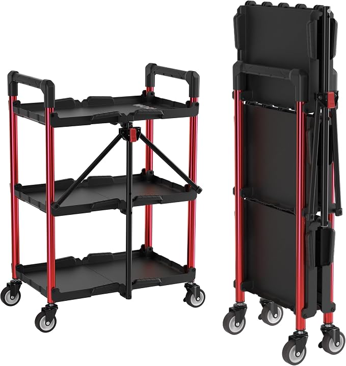 WORKPRO 3-Tier Collapsible Service Cart, 210 LBS Foldable Utility Service Cart by WORKPRO