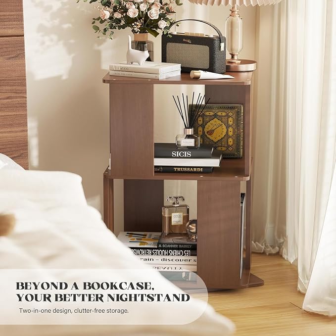 Easyego 2 Tier Solid Wood Rotating Bookshelf, 360° Upgrade Spinning Book Shelf - Image 3