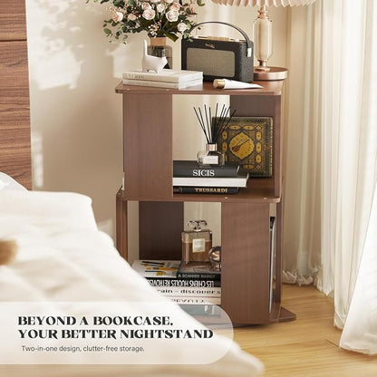 Easyego 2 Tier Solid Wood Rotating Bookshelf, 360° Upgrade Spinning Book Shelf - Image 3