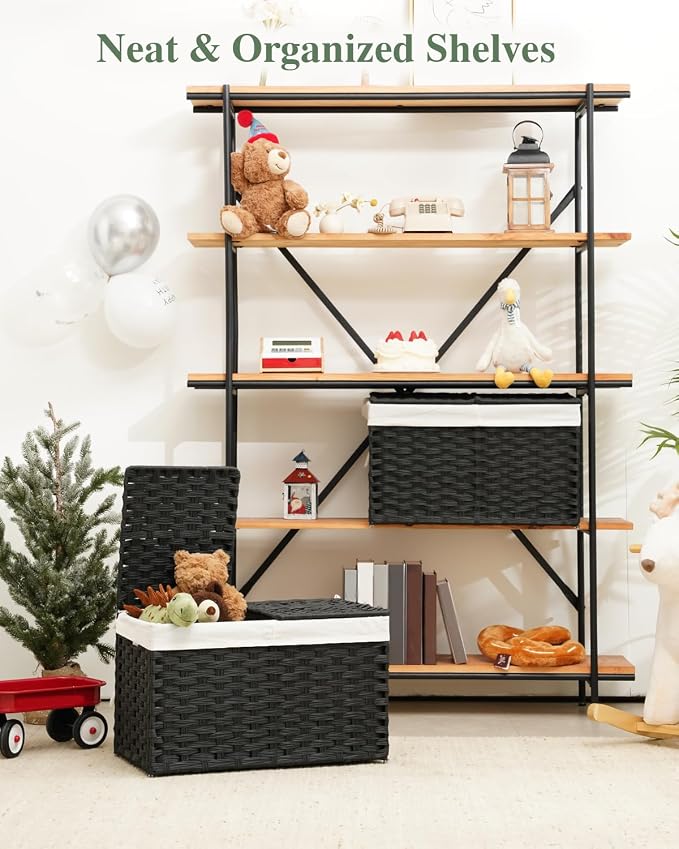 SETVSON Storage Basket with Lid PE Rattan Woven Storage Bins, 65L Black | 65L - Image 3