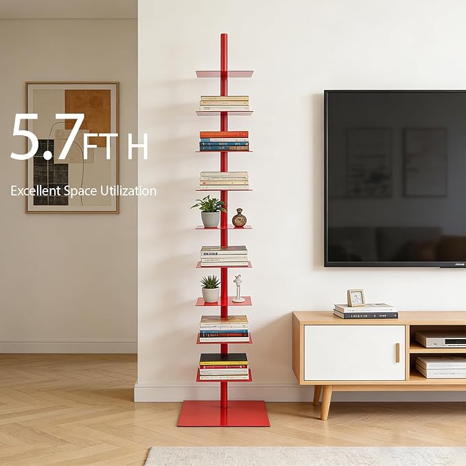 9 Tier Metal Spine Bookshelf Tower, Adjustable Vertical Tower - Image 3