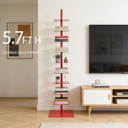 9 Tier Metal Spine Bookshelf Tower, Adjustable Vertical Tower - Image 3