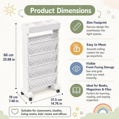 5-Tier Rolling Bookshelf Cart - Image 3