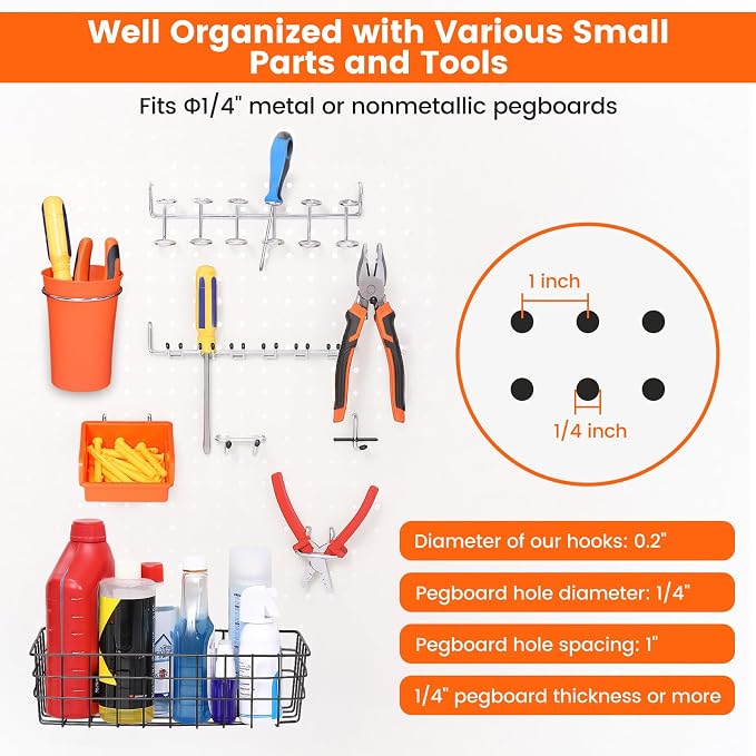 Pegboard Organizer Accessories Kit 264 PCS, Peg Board Hooks Assortment - Image 8