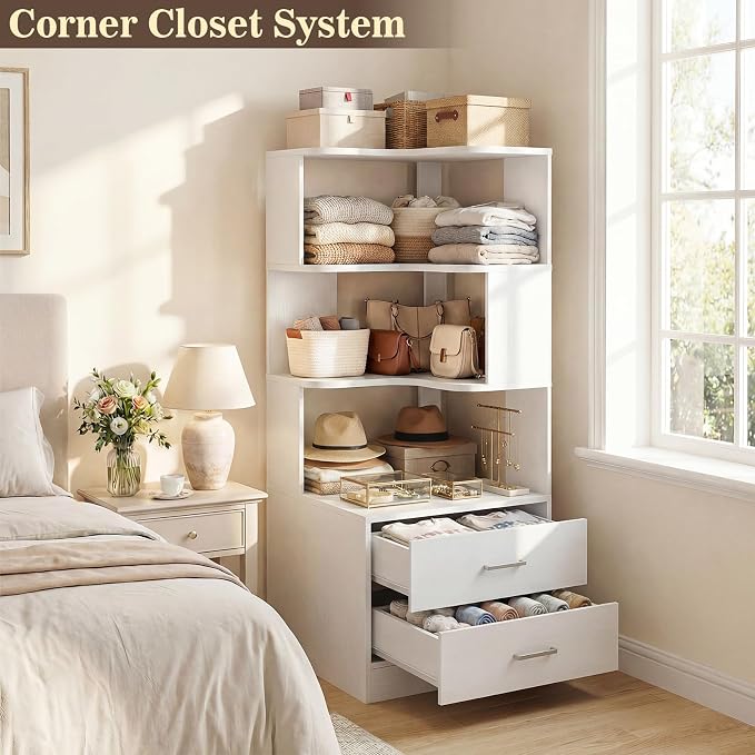 Armocity Corner Bookshelf with Drawers, Small Corner Shelf with Drawers | L - Image 8