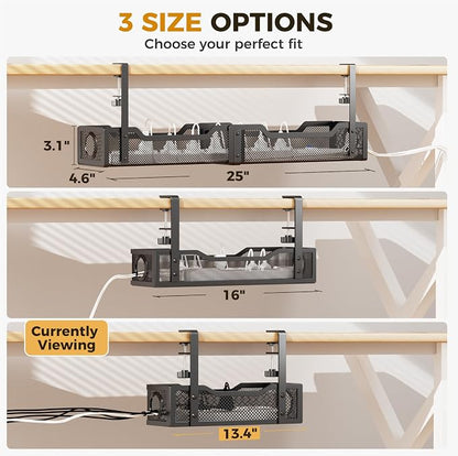 Under Desk Cable Management Tray Black, Cinati Wire Organizers No Drill - Image 6