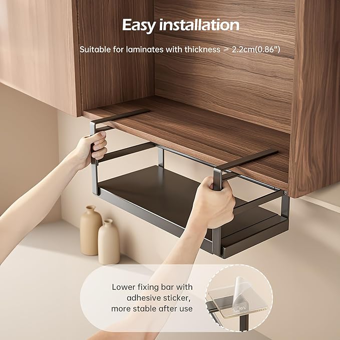 Hanging Under Shelf Storage Basket, Adjustable Width Under Cabinet Add-on - Image 5