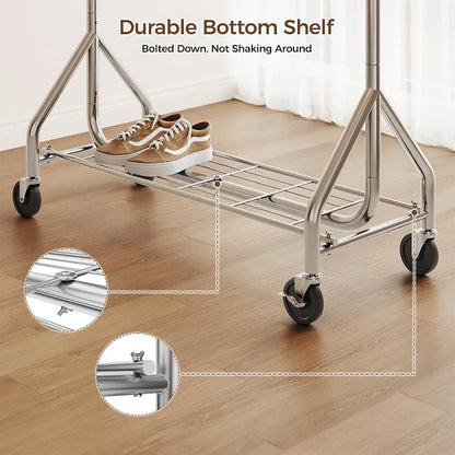 HYSEYY Heavy Duty Clothes Rack, Double Rod Clothing Rack - Image 4
