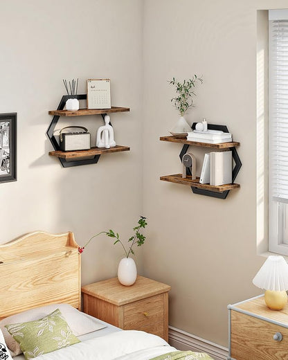 Hexagon Floating Shelves for Wall, 2 -Tier Hanging Shelves, Wall Mounted - Image 6