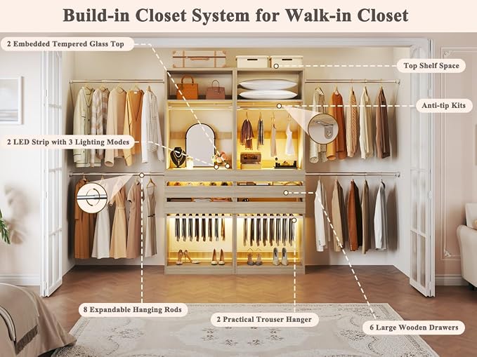 Closet System Set of 2, 5.7-10.4FT Closet Organizer System - Image 6