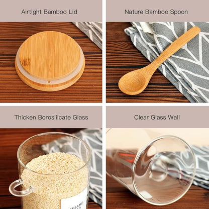 HHMJSM 6 Pcs Glass Jar with Bamboo Lid and Spoon - 17 oz Large Sugar Container - Image 6