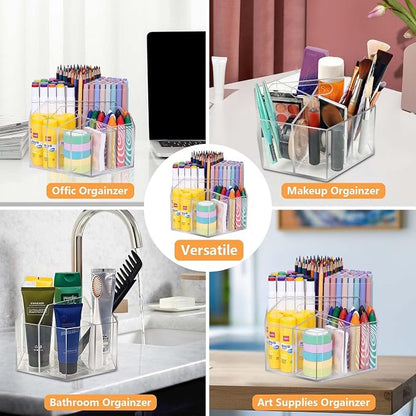 Pen Holder for Desk Acrylic, Large 6 Slots 360-Degree Rotating Marker Organizer - Image 7