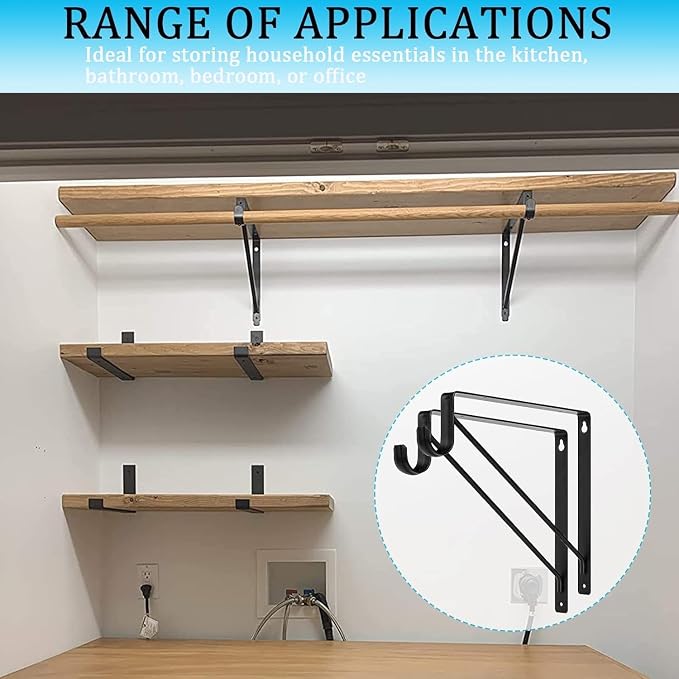 10PCS Heavy Duty Closet Rod Bracket, 11 x 11 Inch Closet Shelf Brackets - Image 5