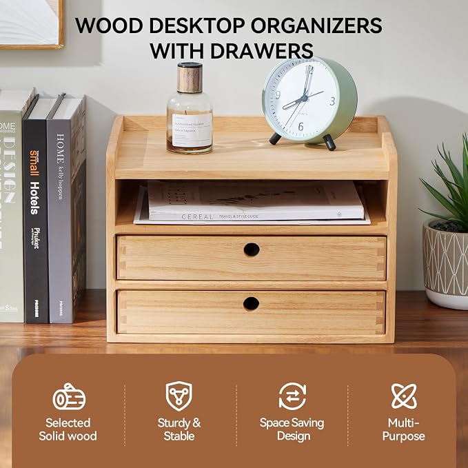 KIRIGEN Desktop Organizer with 2 Drawers and Tray - Image 6