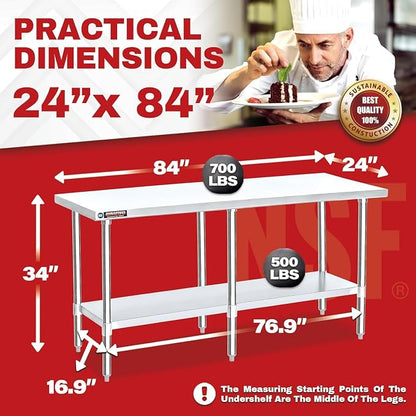 DuraSteel 24x84 Stainless Steel Work Table - Image 2