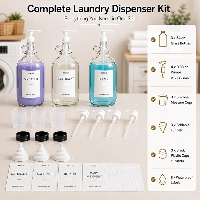 3 Pcs Glass Laundry Detergent Dispenser, Half Gallon Liquid Laundry Soap - Image 2