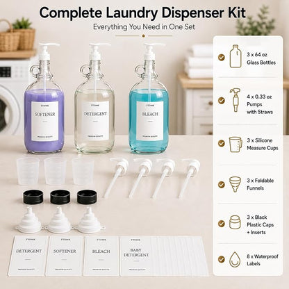 3 Pcs Glass Laundry Detergent Dispenser, Half Gallon Liquid Laundry Soap - Image 2