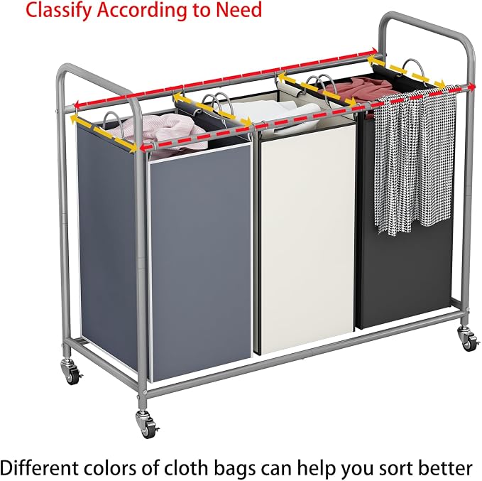 LINZINAR 3-Bag Laundry Basket Sorter Laundry Hamper Cart - Image 5