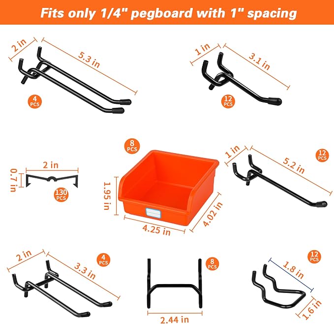 296 PCS Extra Thick Pegboard Hooks - Image 3