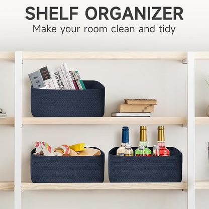 3-Pcs Shelf Baskets for Organizing, Closet Organizer Bins, Small Woven Baskets - Image 4