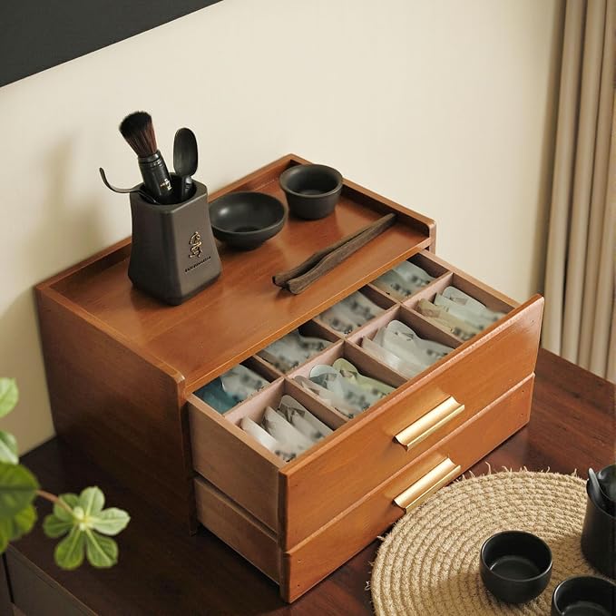 Wooden Tea Bag Organizer, Acacia Drawer Wood Storage Box, Teabag Holder - Image 3