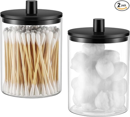 TIPGO Glass Qtip Holder Dispenser - 10 oz Clear Canister Apothecary Jar by TIPGO