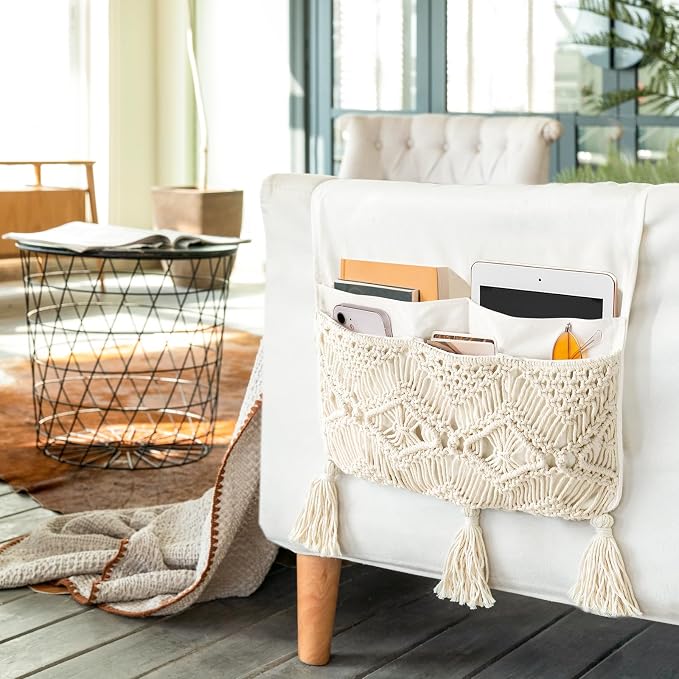 Mkono Macrame Couch Organizer Remote Control Caddy Sofa Armrest Armchair - Image 2