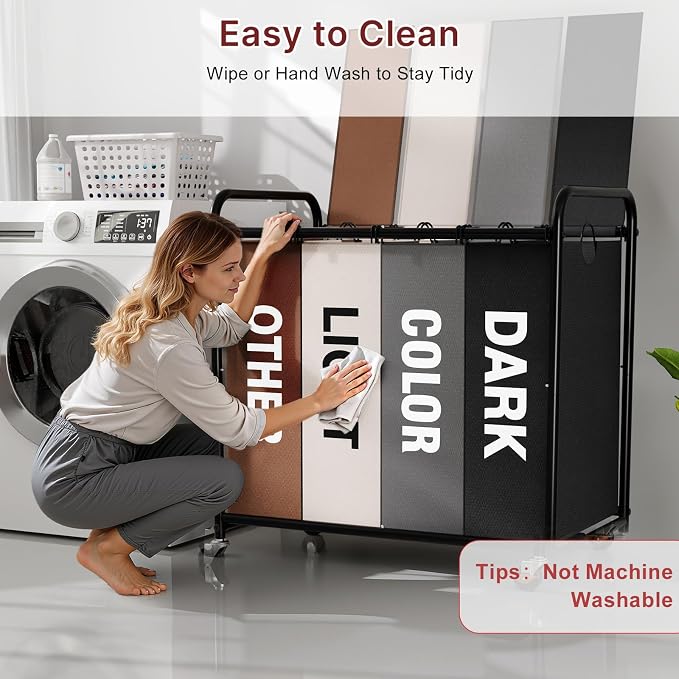 180L Laundry Sorter 4 Section – Heavy Duty Rolling Laundry Basket - Image 7