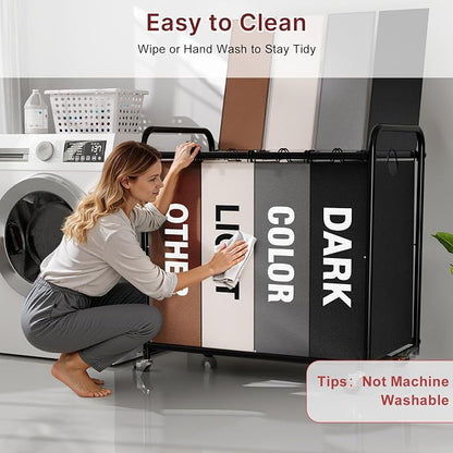 180L Laundry Sorter 4 Section – Heavy Duty Rolling Laundry Basket - Image 7