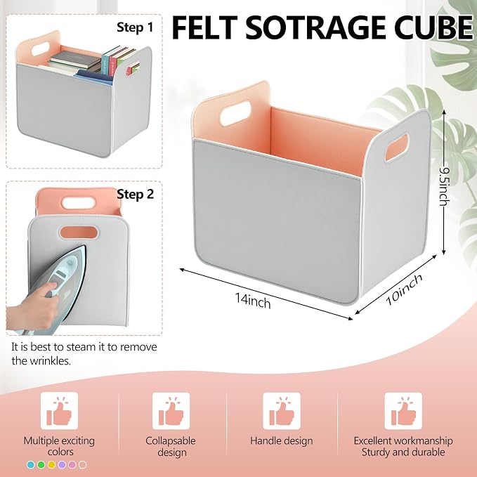 6 Pcs 14x10 Inch Colorful Felt Rectangular Storage Bins Collapsible Storage - Image 3