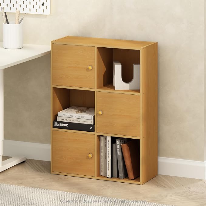 Furinno PASIR Book Shelf, 6-Cube Bookshelf, 3 Door Cube Storage Organizer - Image 2