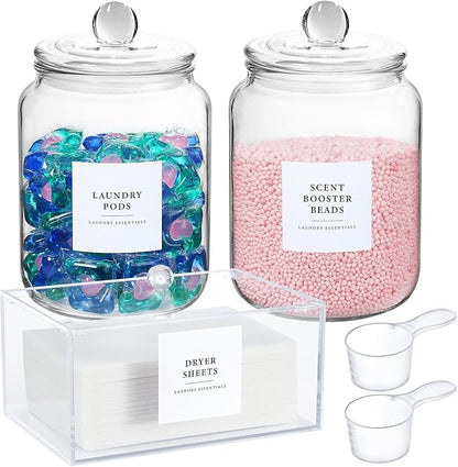 Glass Jars and Dryer Sheet Holder, Dispenser Set by MakeLifeBetterEasier