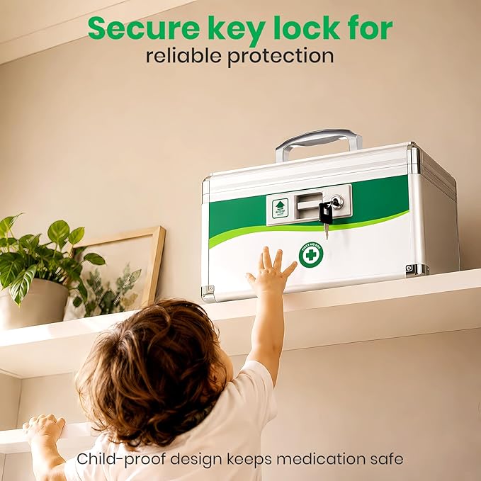Medicine Lock Box with Keys, Small 12x7x7.7in, Aluminum Child-Safe Lock | - Image 5