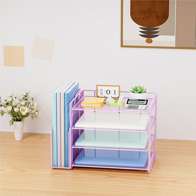 Marbrasse Desk Organizer and Accessories，4-Tier Paper Letter Tray Organizer - Image 7