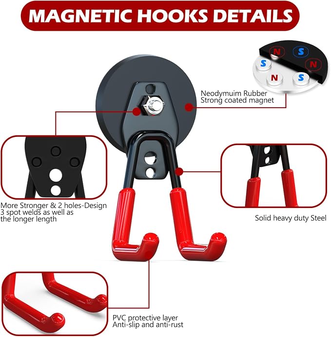 3-H Heavy Duty Magnet Garage Hooks 4 Pack, Large Strong Magnetic Hooks - Image 4