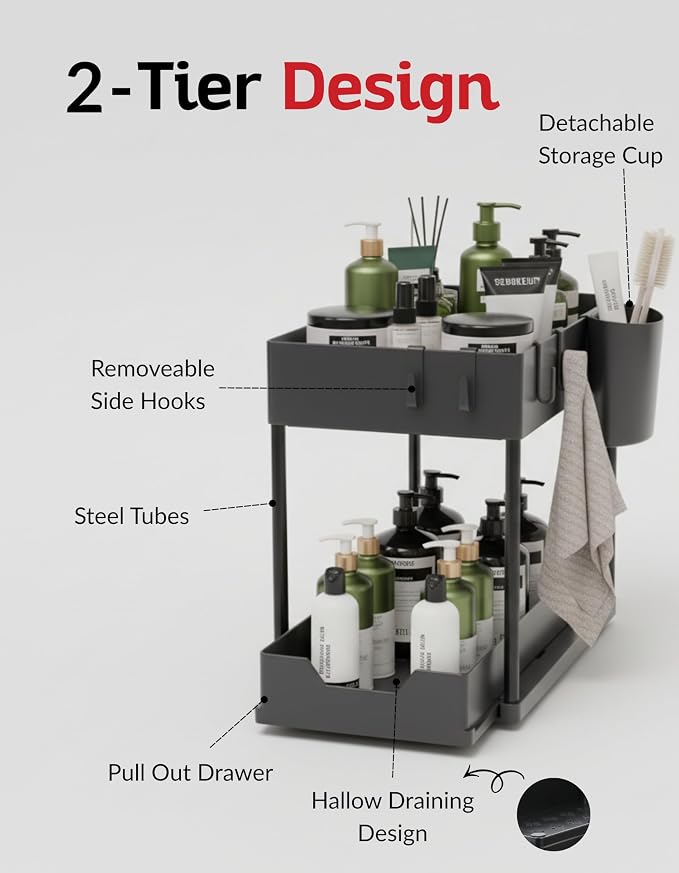 Under Sink Organizer – 2-Tier Sliding Storage Rack - Image 5