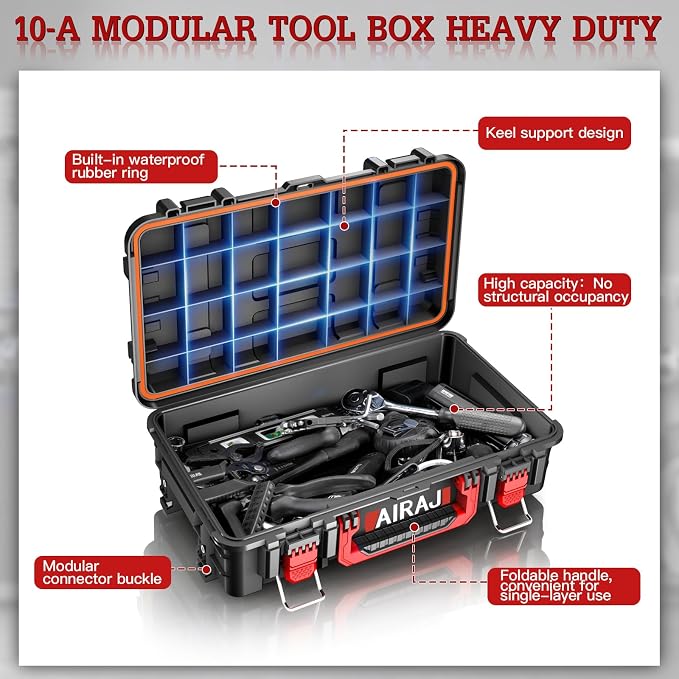 Rolling Tool Box with Wheels Heavy Duty, Modular Stackable Tool Box Organizer - Image 4