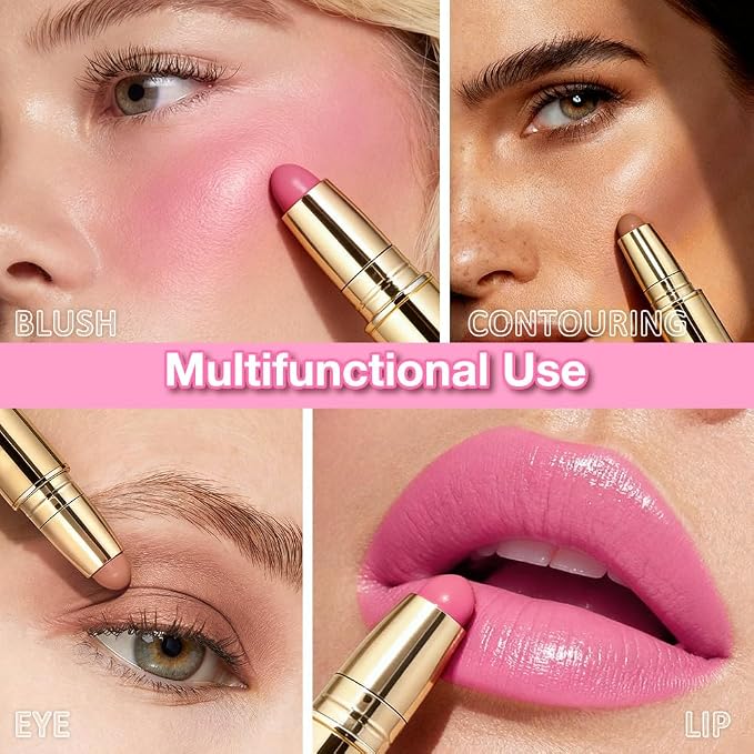 evpct 2In1 Blush Contour Multiuse Makeup Stick, Beachy Pink & Nude Creamy - Image 4