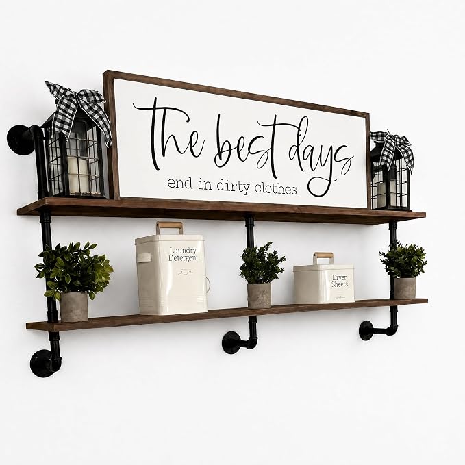 HDDFER Floating Shelves for Wall Laundry Room Shelves Bookshelf Industrial Pipe - Image 2