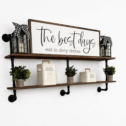 HDDFER Floating Shelves for Wall Laundry Room Shelves Bookshelf Industrial Pipe - Image 2