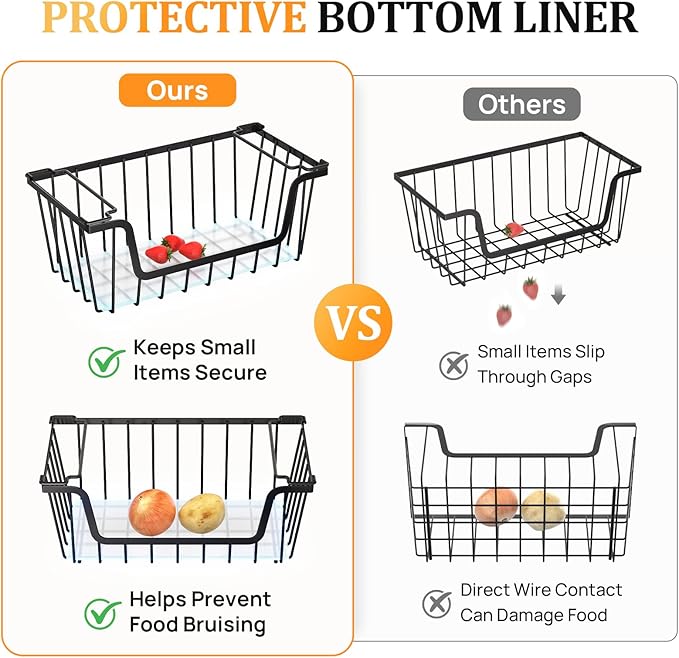 SUNALLY Stackable Storage Bins 6 Pcs Wire Baskets Freezer Organizer, Vegetable - Image 3