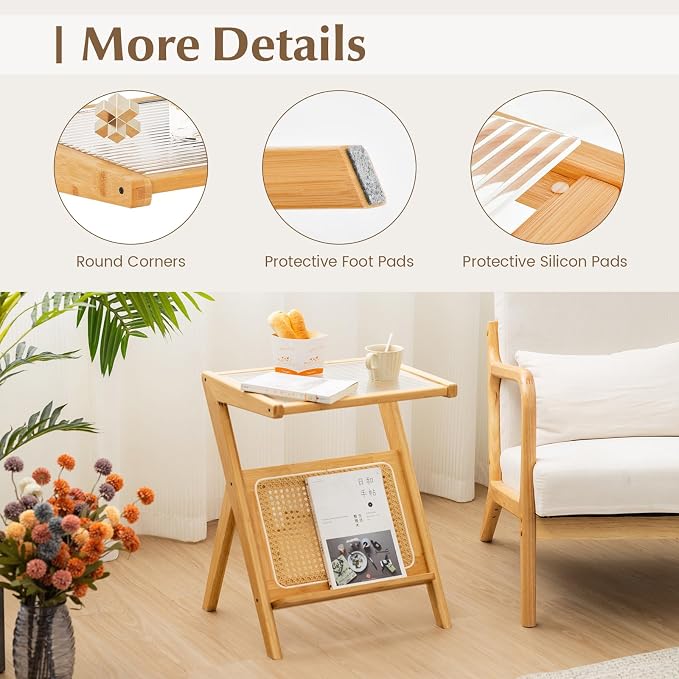 Giantex Rattan Side Table, Boho Nightstand - Image 7