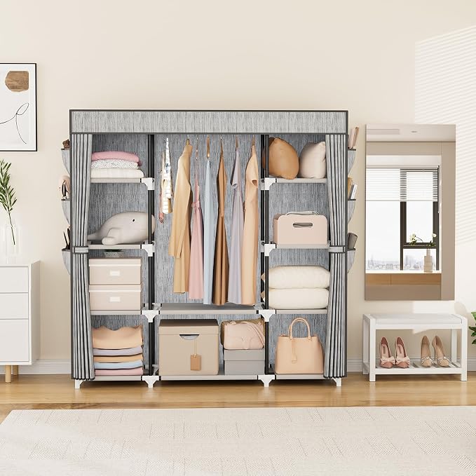VTRIN Portable Closet Wardrobe for Hanging Clothes 57.3 Inch Large Capacity - Image 2