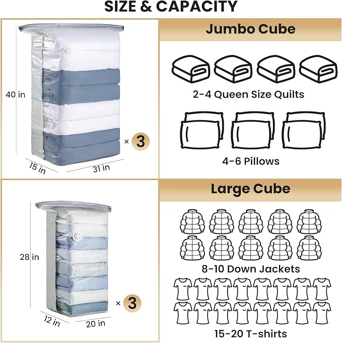 TAILI 6 Pack Vacuum Storage Bags, Cube Space Bags, Combo Vacuum Seal Bags - Image 2
