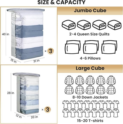 TAILI 6 Pack Vacuum Storage Bags, Cube Space Bags, Combo Vacuum Seal Bags - Image 2