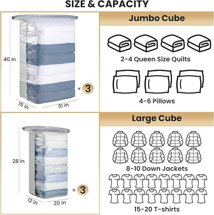 TAILI 6 Pack Vacuum Storage Bags, Cube Space Saver Bags Combo, Vacuum Seal Bags - Image 2