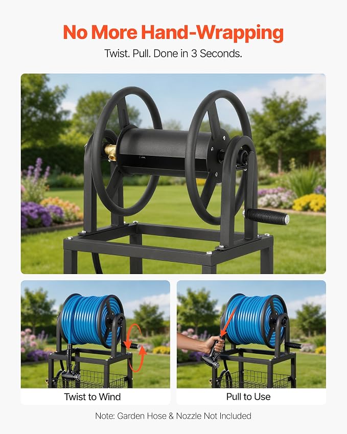 VEVOR Freestanding Garden Hose Reel, Holds 125 Feet of 5/8-inch Hose, Wall - Image 7